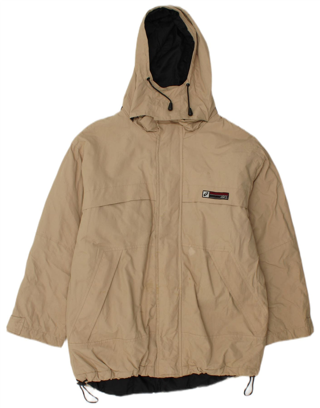 Jaqueta corta-vento masculina ASICS com capuz UK 36 pequena poliamida bege