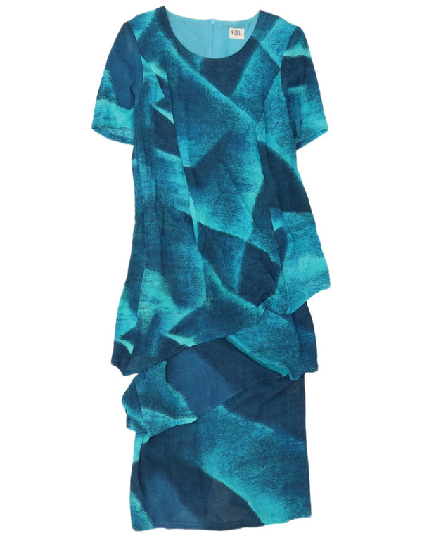 Vestido feminino Vicini manga 1/2 Maxi Peplum UK 18 XL azul colorblock