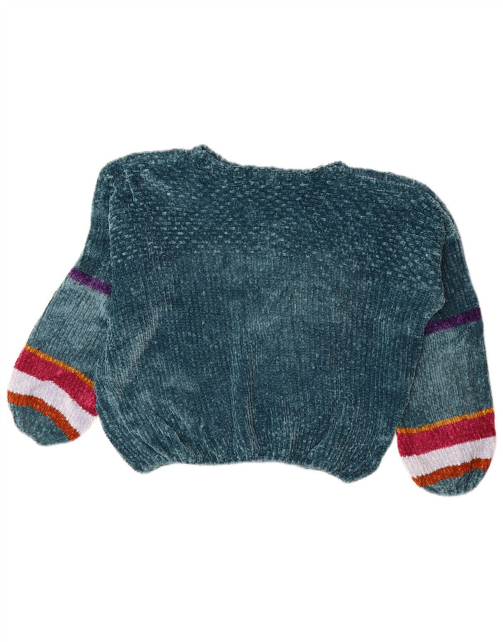 Suéter feminino de veludo com gola canoa da BENETTON Reino Unido 12 listrado verde médio