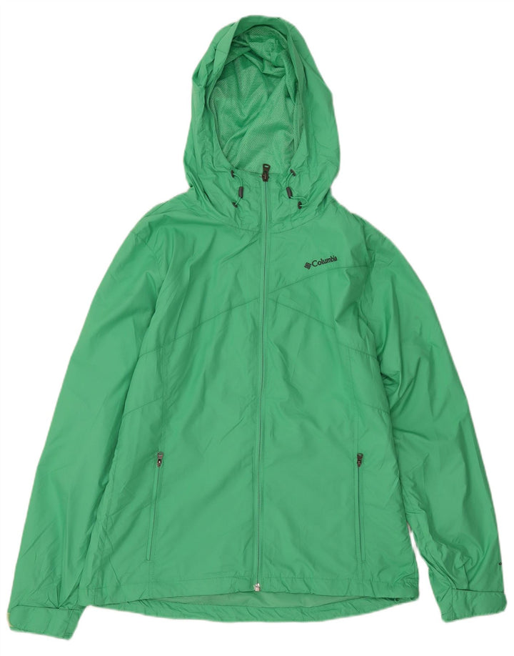 Jaqueta de chuva feminina com capuz Columbia UK 14 poliéster verde médio