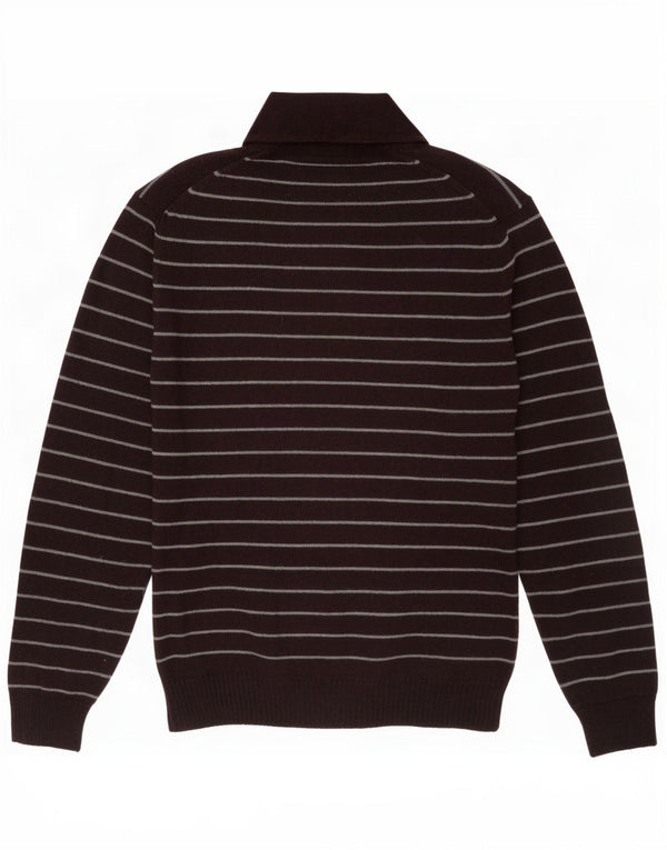 Suéter masculino Marks & Spencer com gola polo, grande lã listrada cor de vinho