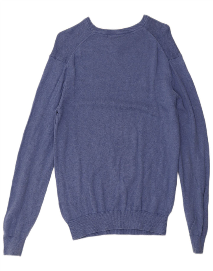 Crew Clothing Suéter masculino com decote em V de algodão azul médio