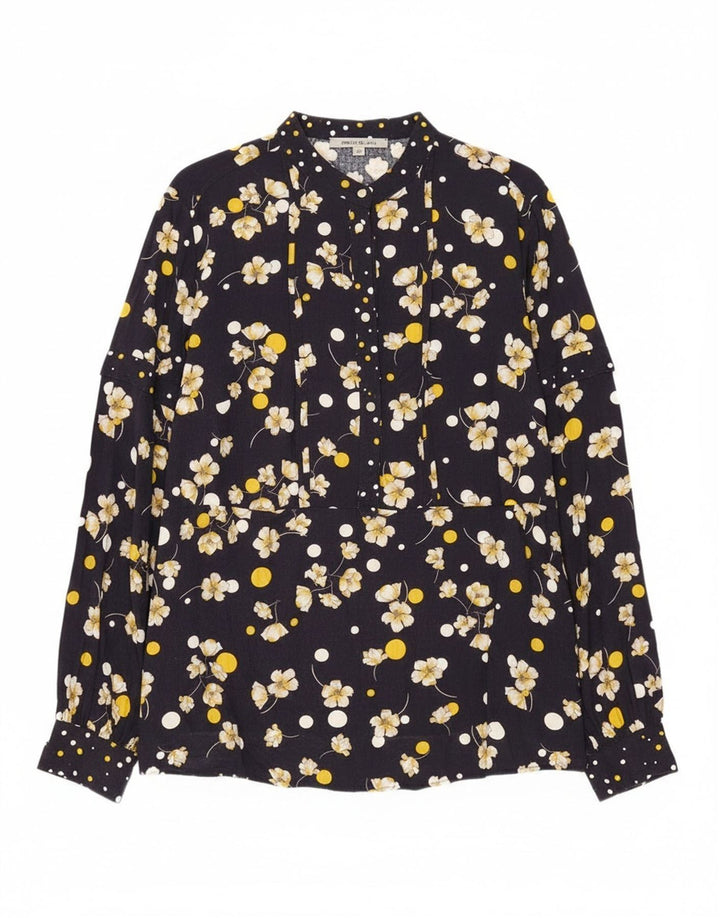 Camisa pulôver feminina Penny Black Reino Unido 16 grande viscose floral azul marinho