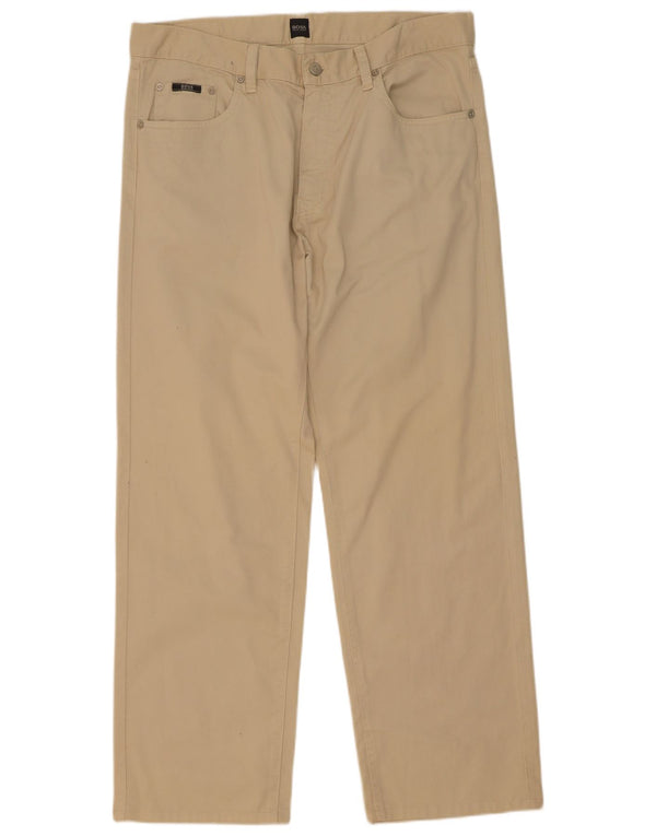 Calça casual reta masculina Hugo Boss W36 L32 algodão bege