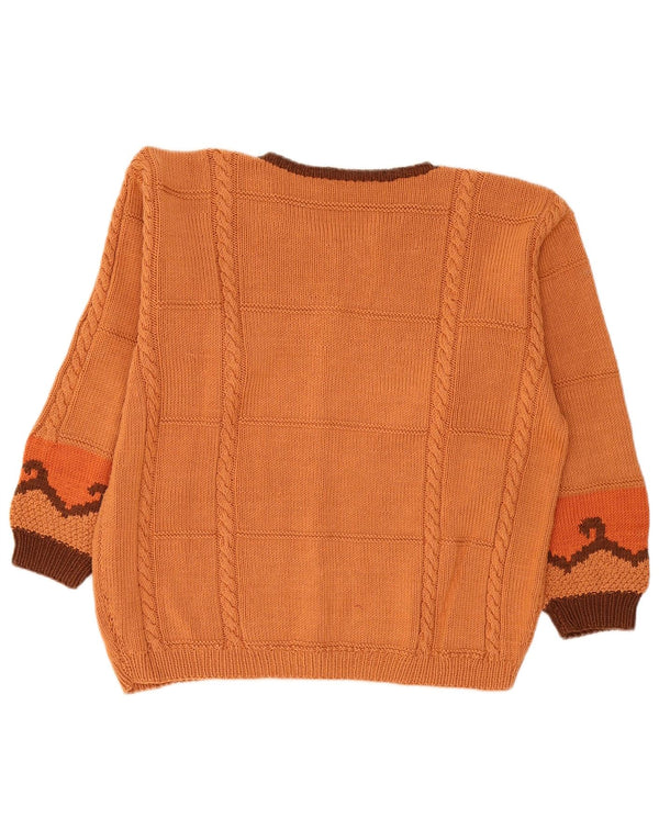 Suéter Cardigan Feminino Vintage Reino Unido 18 XL Laranja Geométrico