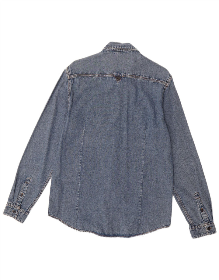 Camisa jeans masculina GUESS de algodão azul médio