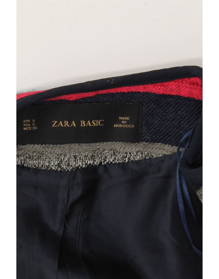 Zara Womens Open Bolero Jacket UK 10 pequeno listrado branco