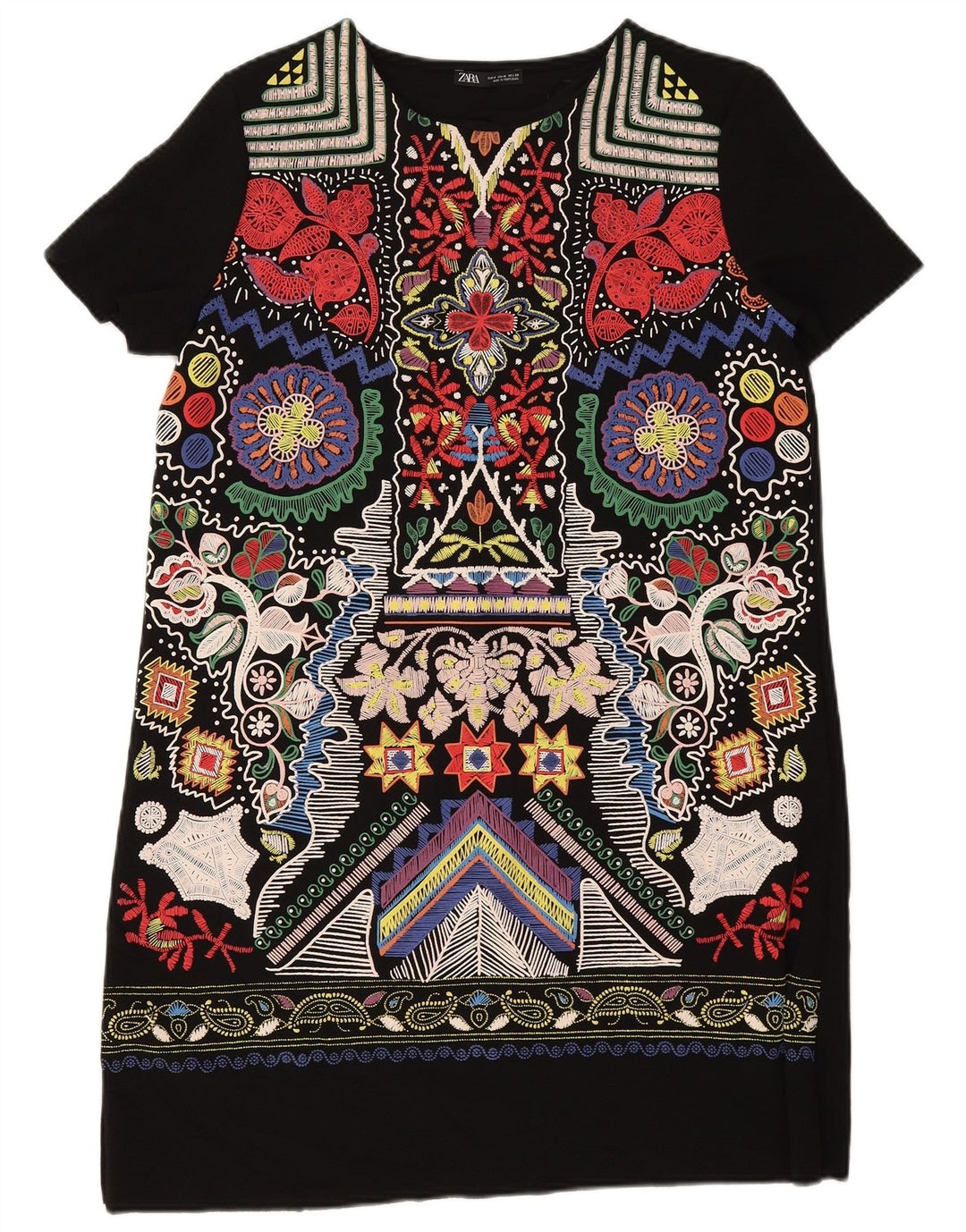 Vestido feminino Zara com padrão abstrato em mudança Reino Unido 14 médio preto