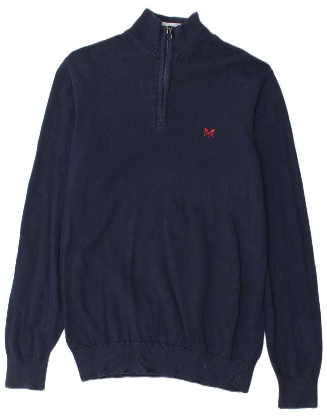 Suéter masculino Crew Clothing com zíper e gola alta de algodão azul marinho médio