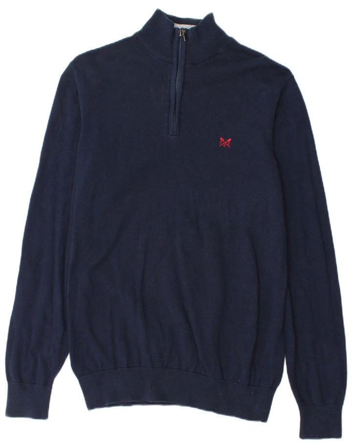 Suéter masculino Crew Clothing com zíper e gola alta de algodão azul marinho médio
