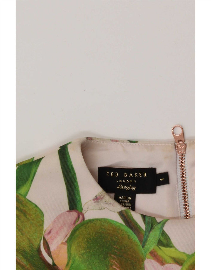Vestido bodycon feminino Ted Baker tamanho 1 XS poliéster floral multicolorido