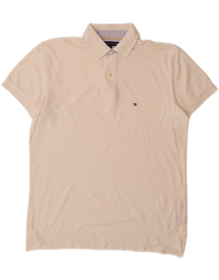 Camisa polo masculina Tommy Hilfiger de algodão branco médio