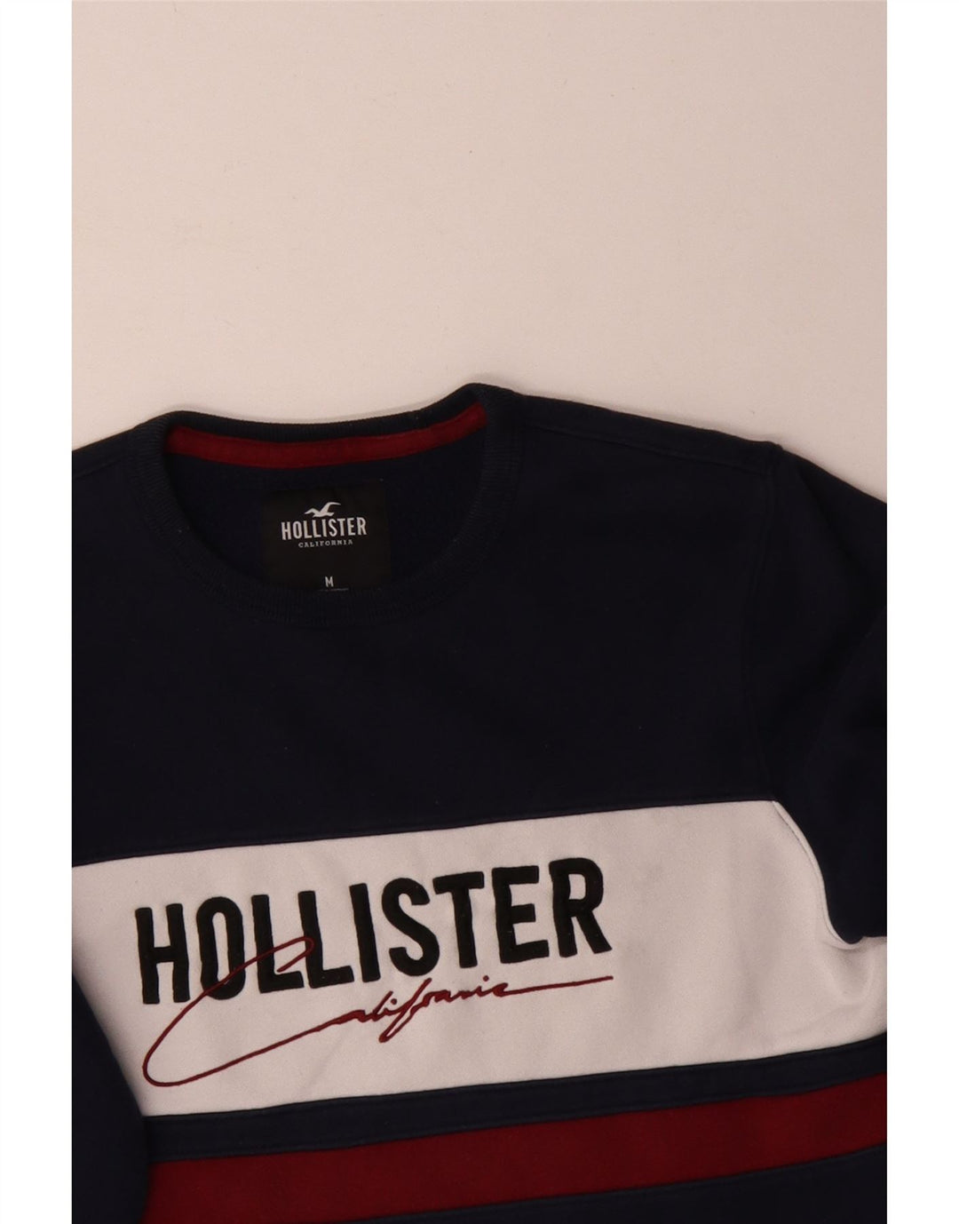 Hollister moletom masculino gráfico jumper médio azul marinho colorblock