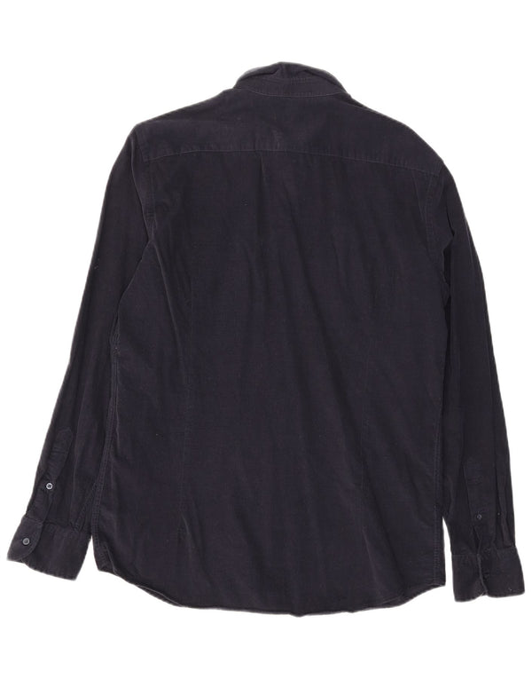 Camisa masculina de veludo Massimo Dutti grande algodão azul marinho