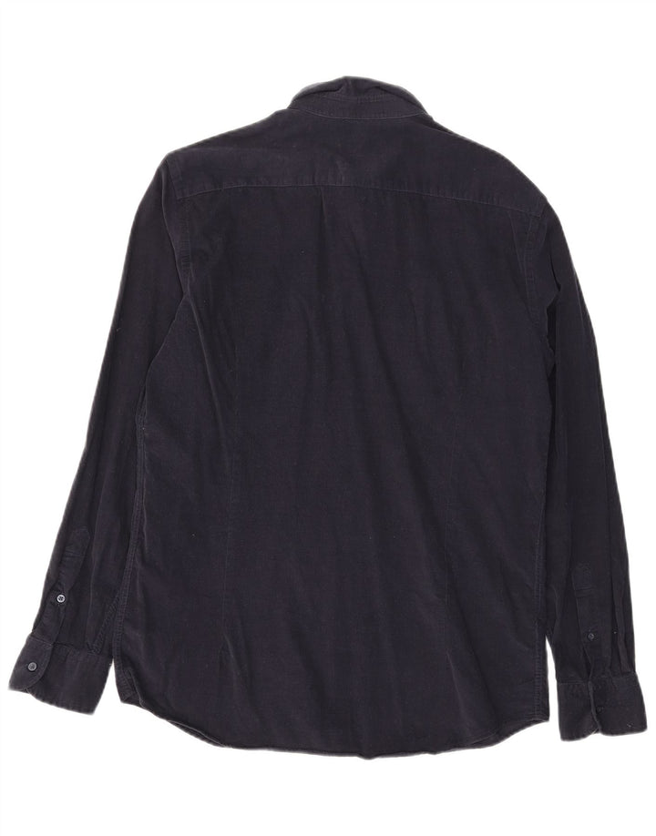 Camisa masculina de veludo Massimo Dutti grande algodão azul marinho
