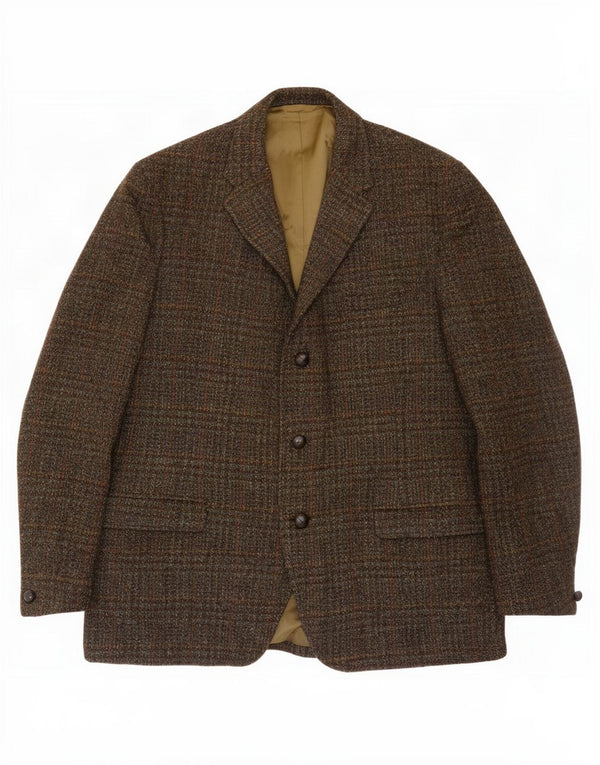 Jaqueta blazer masculina de 3 botões Harris Tweed Reino Unido 38 lã xadrez cáqui média
