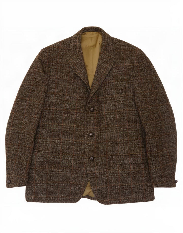 Jaqueta blazer masculina de 3 botões Harris Tweed Reino Unido 38 lã xadrez cáqui média