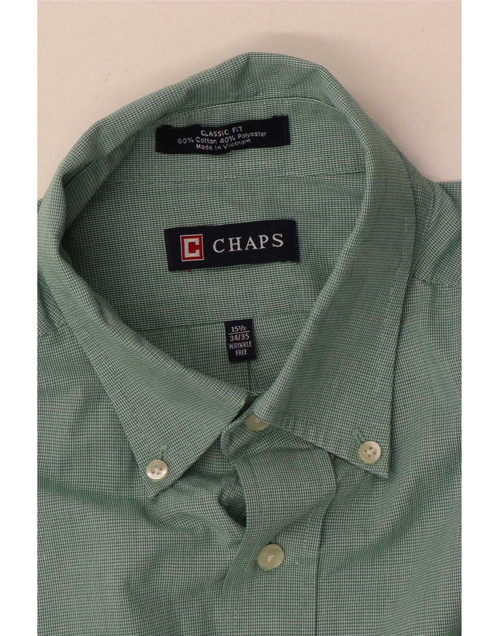 Camisa masculina Chaps Classic Fit tamanho 15 1/2 algodão houndstooth verde médio