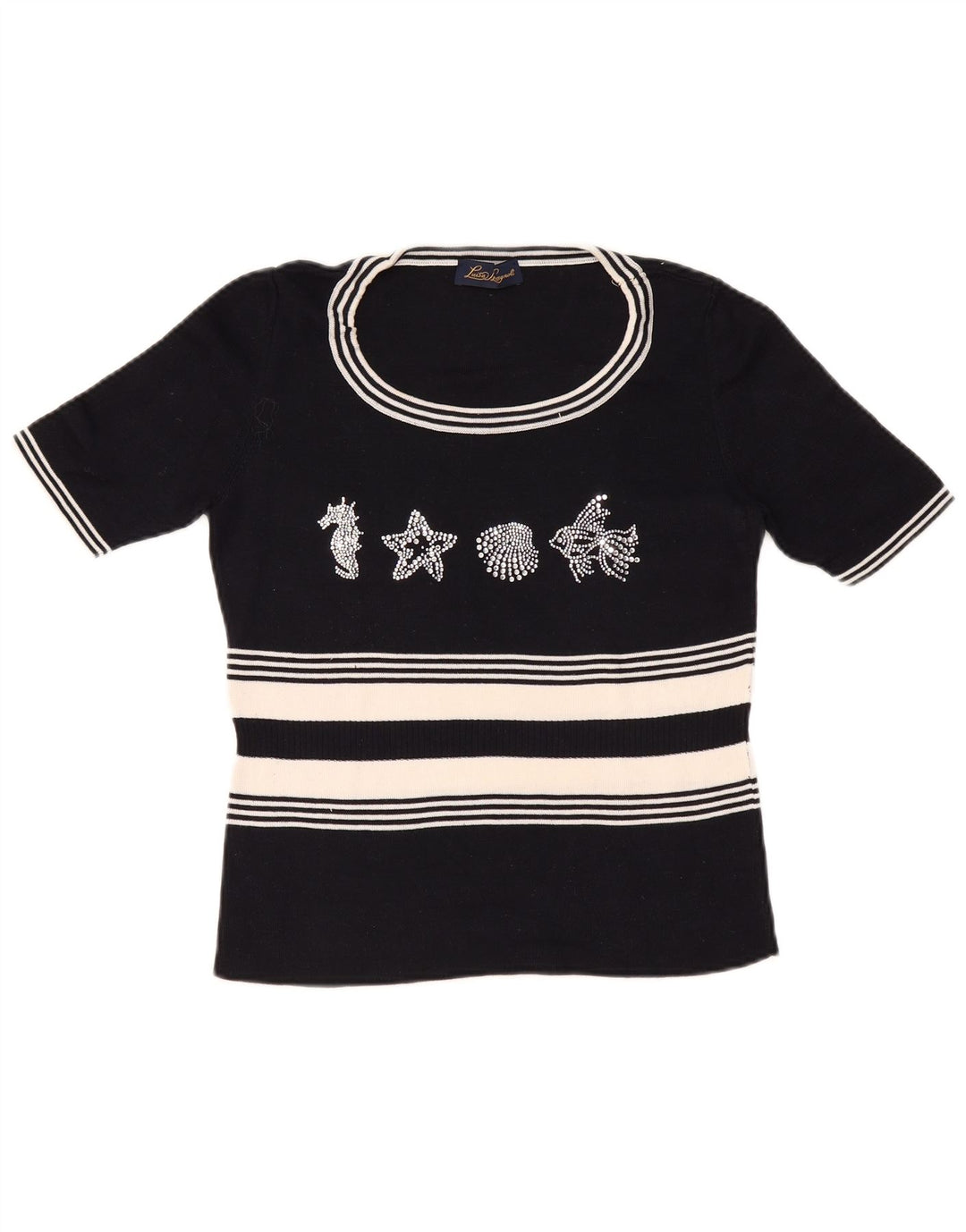 Suéter feminino LUISA SPAGNOLI com gola canoa e gola redonda Reino Unido 14 grande preto