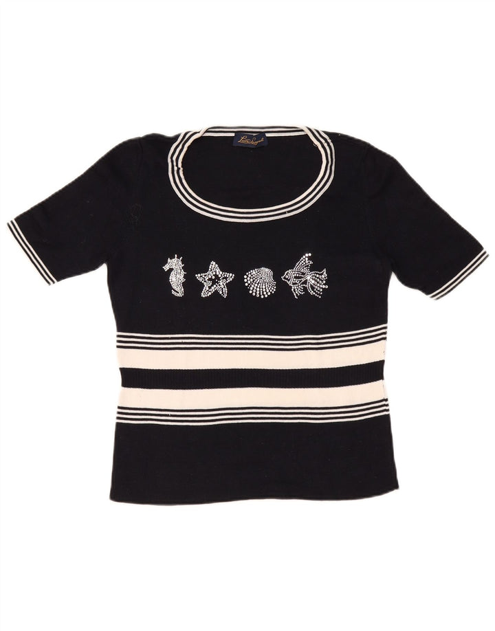 Suéter feminino LUISA SPAGNOLI com gola canoa e gola redonda Reino Unido 14 grande preto