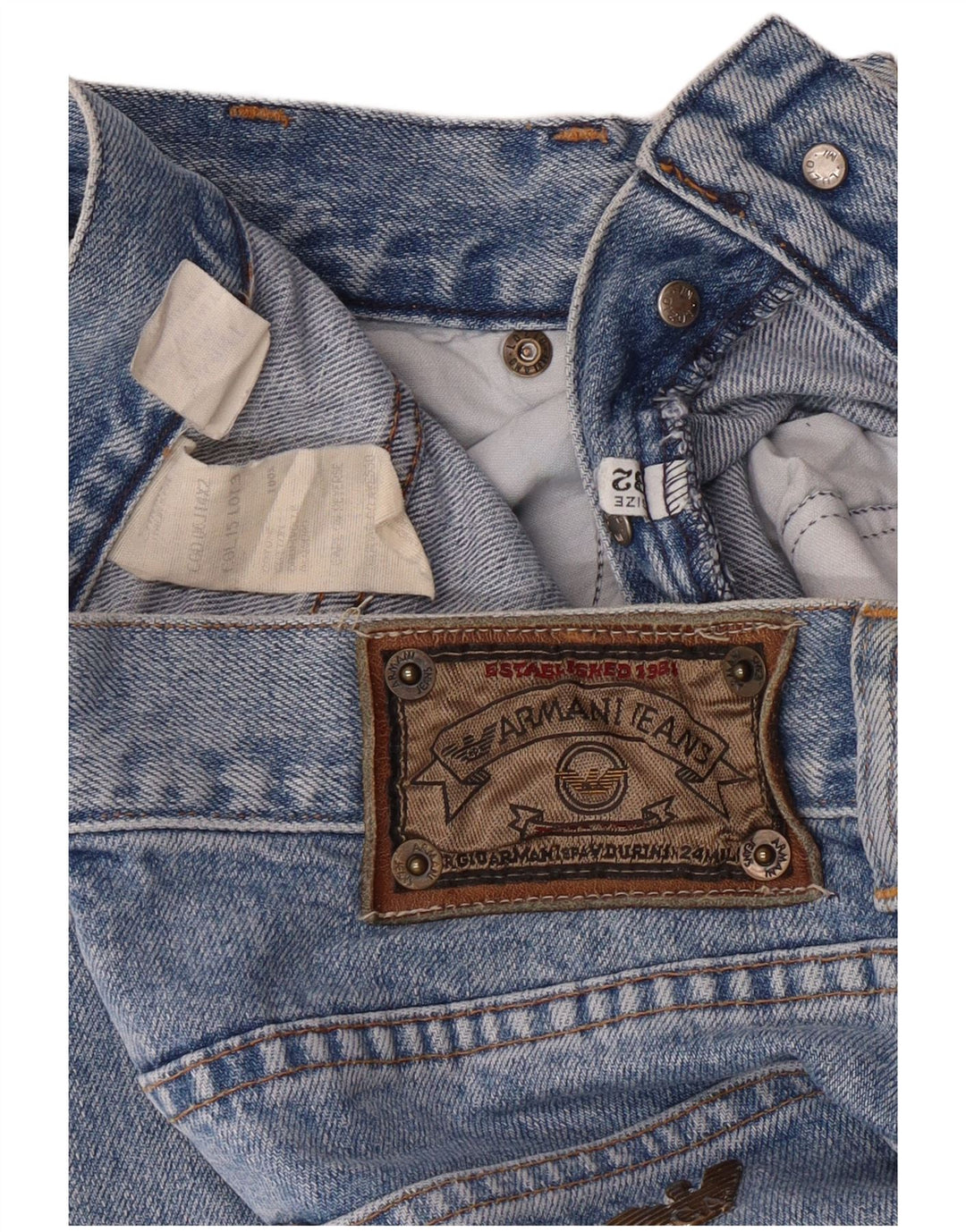 Calça jeans reta masculina Armani de cintura alta W32 L29 algodão azul