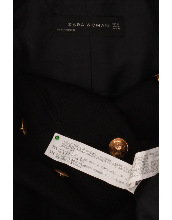 Zara Casaco feminino militar duplo breasted Reino Unido 12 lã preta média