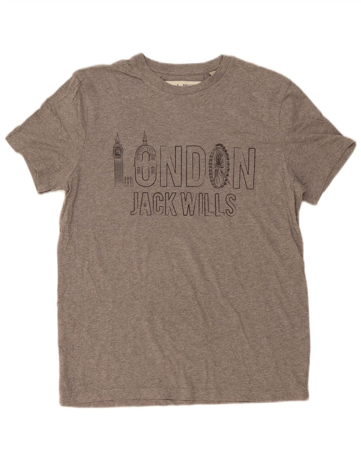 Camiseta gráfica masculina JACK WILLS algodão manchado cinza médio