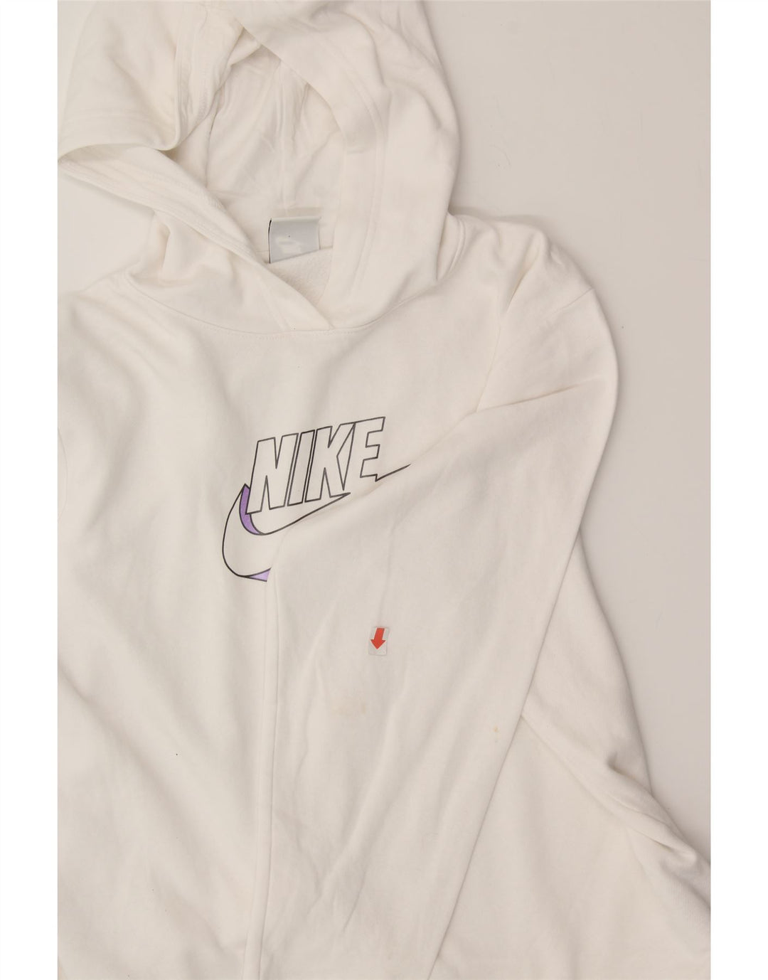 NIKE Womens Oversized Graphic Hoodie Jumper UK 10 Small Off White Cotton Vintage Nike and Second-Hand Nike from Messina Hembry 