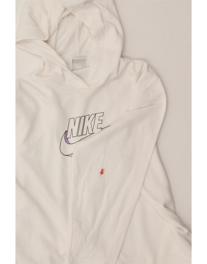 NIKE Womens Oversized Graphic Hoodie Jumper UK 10 Small Off White Cotton Vintage Nike and Second-Hand Nike from Messina Hembry 