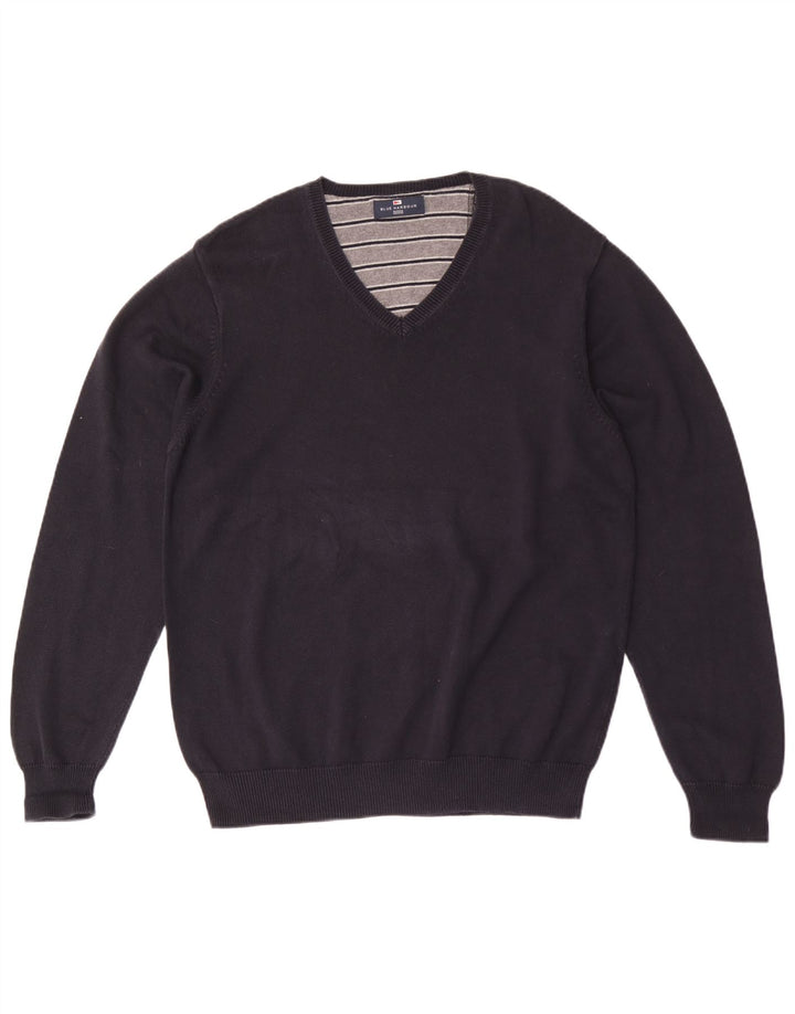 Suéter masculino Marks & Spencer Blue Harbor com decote em V grande azul marinho
