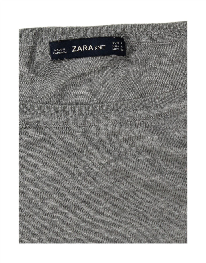 Zara Suéter feminino oversized com gola canoa Reino Unido 16 grande cinza