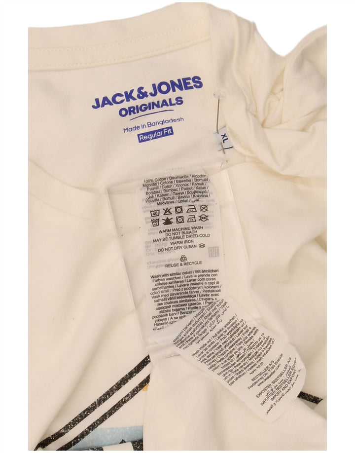 Camiseta masculina JACK & JONES com ajuste regular gráfico XL algodão branco