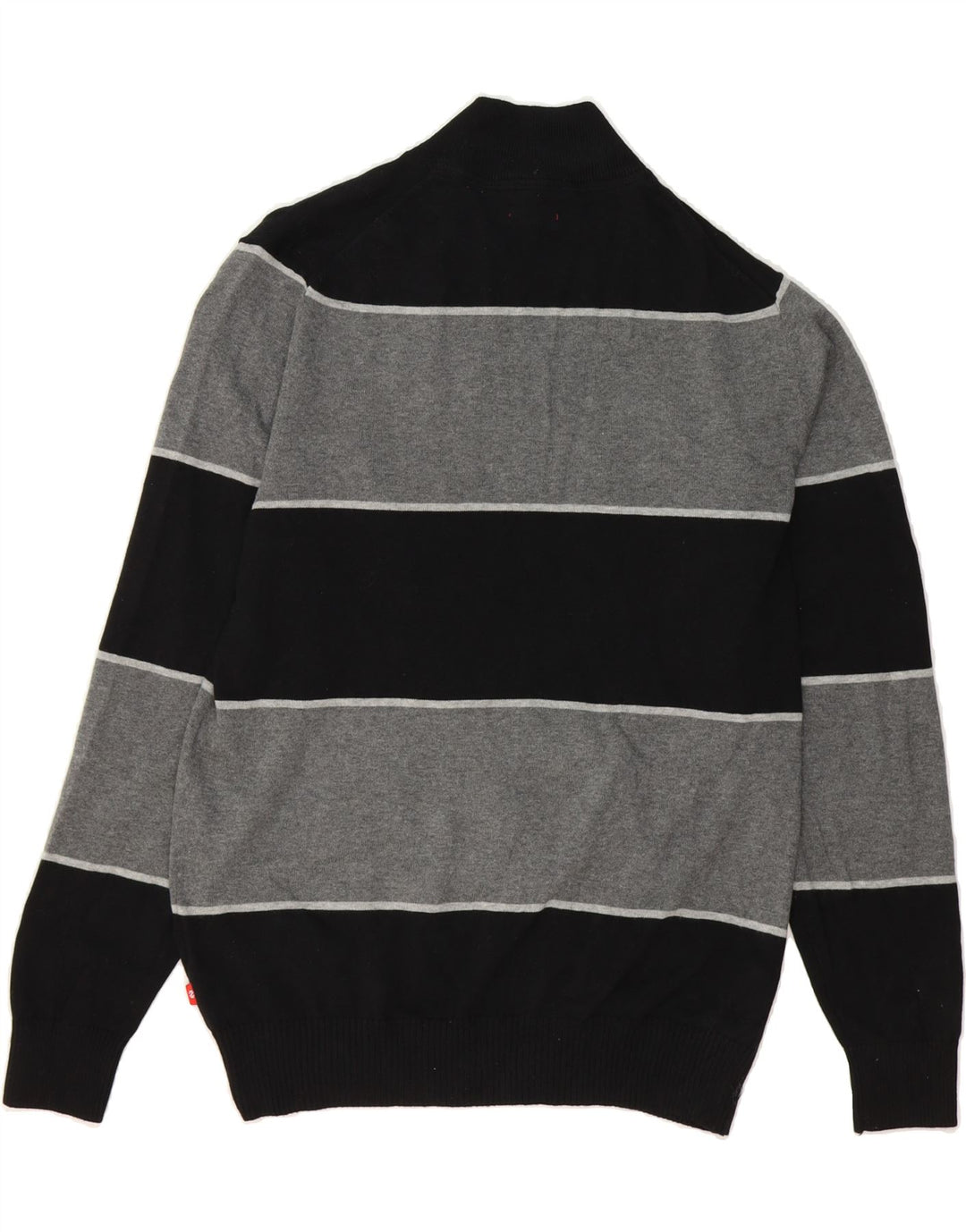 IZOD Mens Zip Neck Jumper Sweater Medium Black Striped Cotton Vintage Izod and Second-Hand Izod from Messina Hembry 