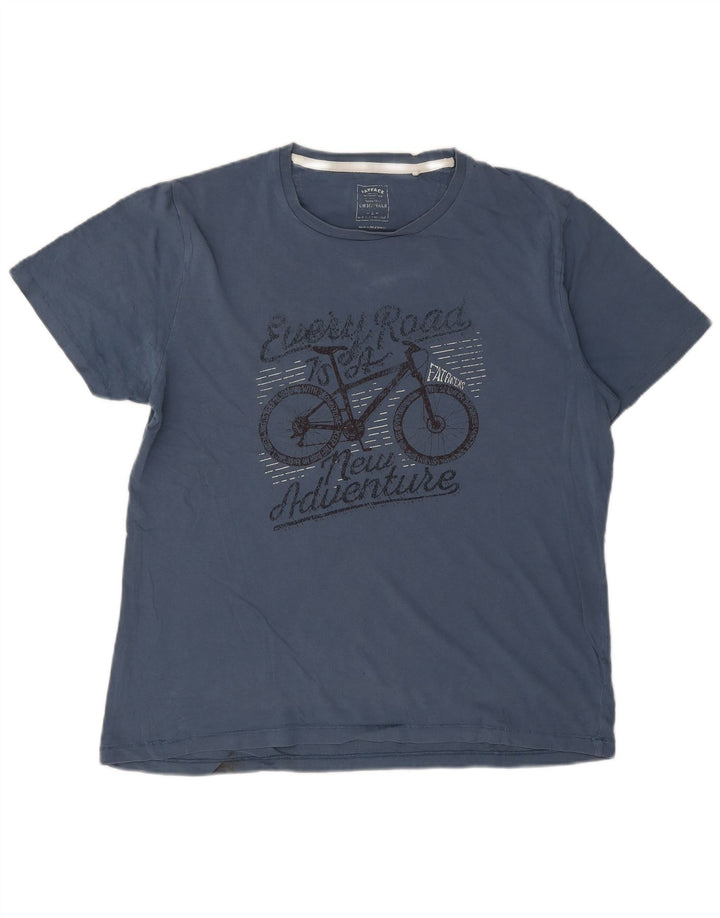 Camiseta gráfica masculina Fat Face Top grande algodão azul