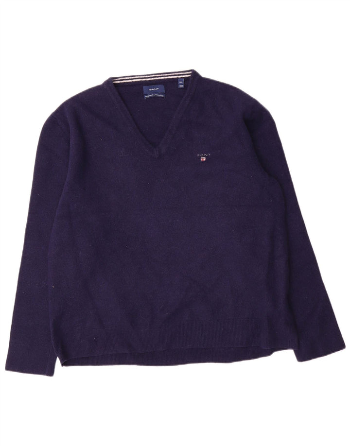Suéter masculino Gant com decote em V 2XL lã azul marinho