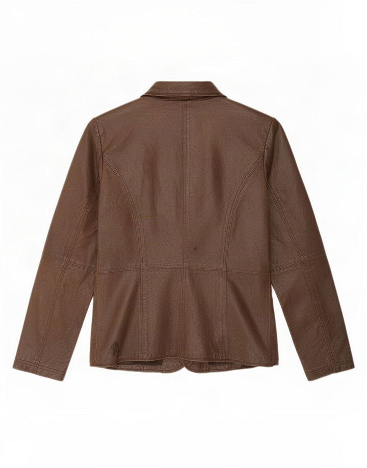 Jaqueta blazer feminina de couro com 2 botões Paco Reino Unido 16 grande marrom