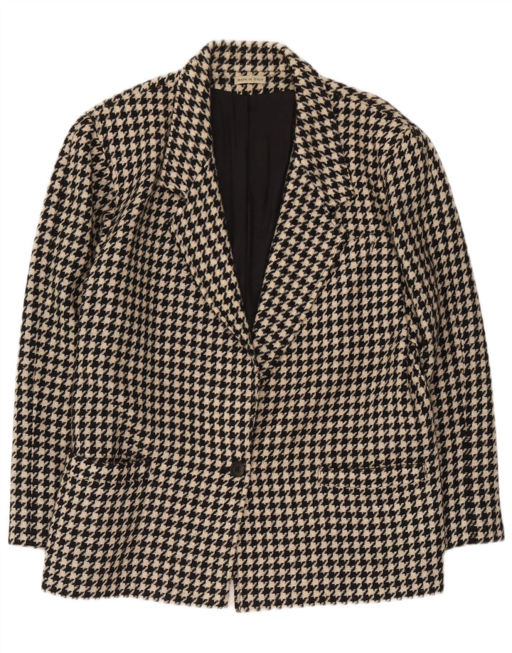 Jaqueta blazer feminina vintage com 1 botão Reino Unido 14 médio preto houndstooth