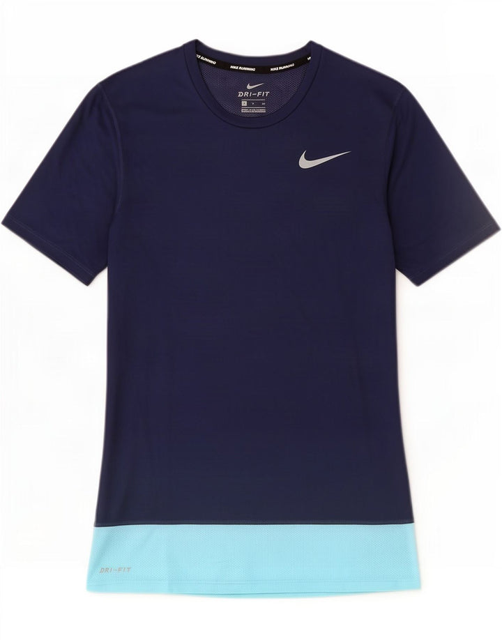 Camiseta masculina Nike Dri Fit Top pequeno bloco colorido azul marinho