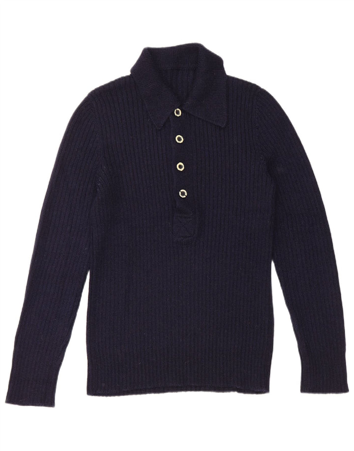 Suéter masculino vintage com gola polo pequeno azul marinho