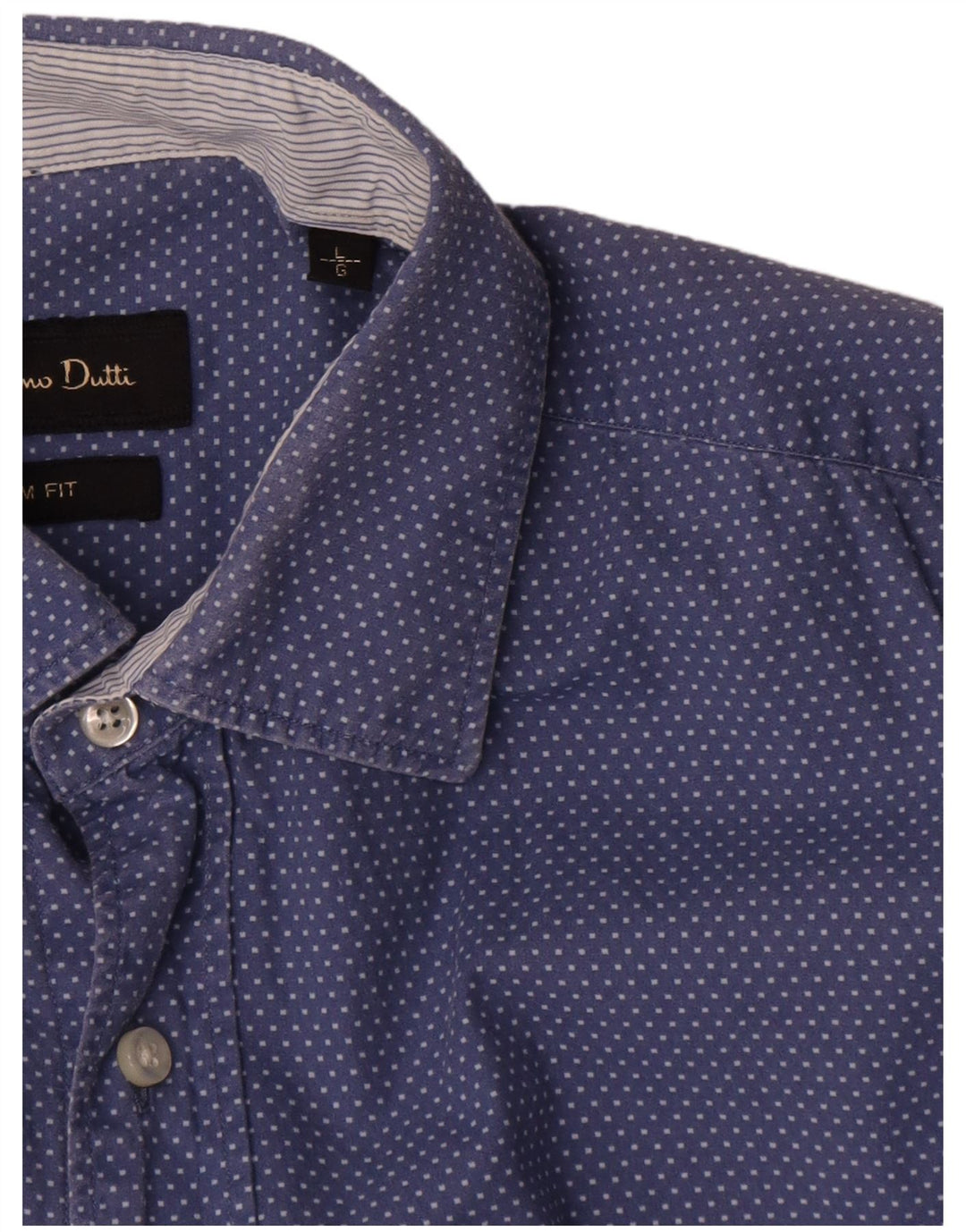 Camisa masculina Massimo Dutti slim fit grande algodão azul com bolinhas