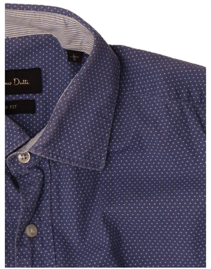 Camisa masculina Massimo Dutti slim fit grande algodão azul com bolinhas