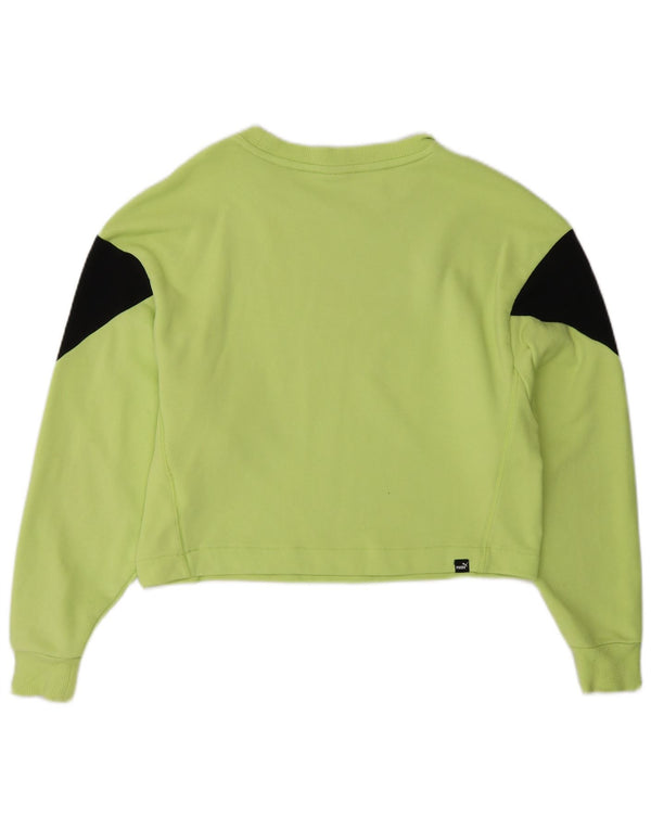 Puma feminino crop moletom jumper UK 10 pequeno verde colorblock algodão