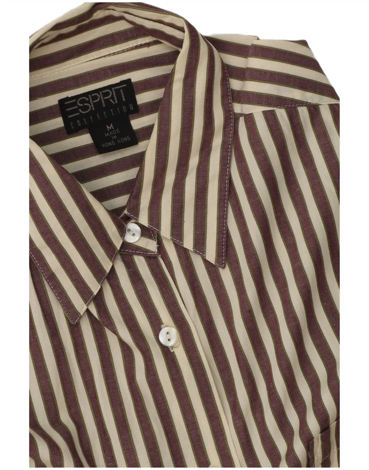 Camisa feminina Esprit grande tamanho UK 14 risca de giz marrom médio