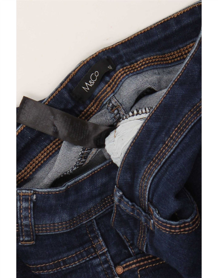 M&Co Jeans Slim Feminino UK 12 Médio W34 L30 Azul Marinho Algodão
