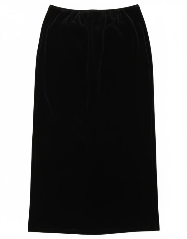 Saia maxi feminina vintage de veludo Reino Unido 16 grande W34 poliéster preto