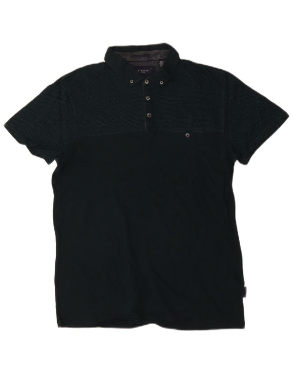 Camisa polo masculina Ted Baker tamanho 3 algodão manchado verde médio