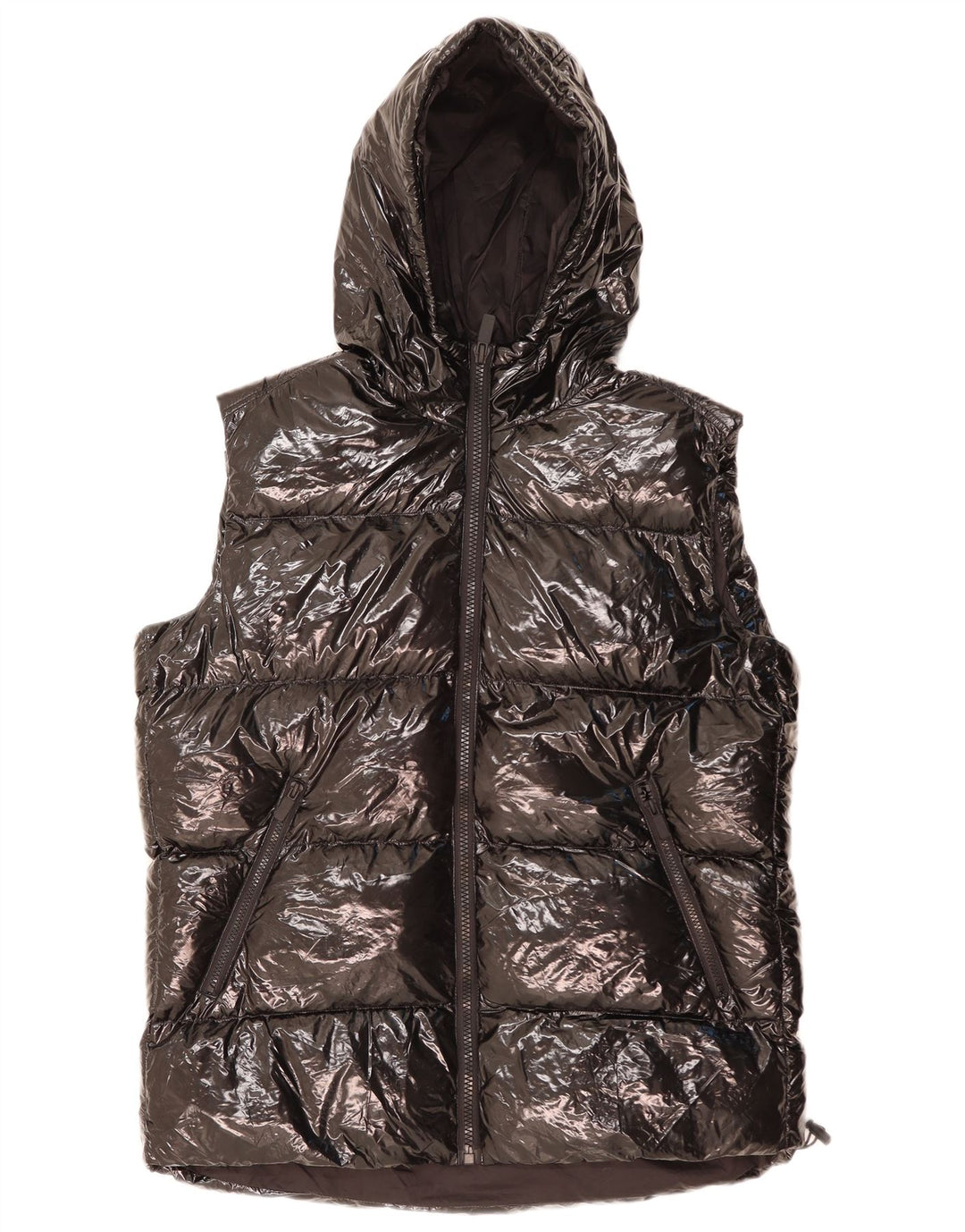Colete acolchoado com capuz masculino ZARA UK 38 poliéster preto médio