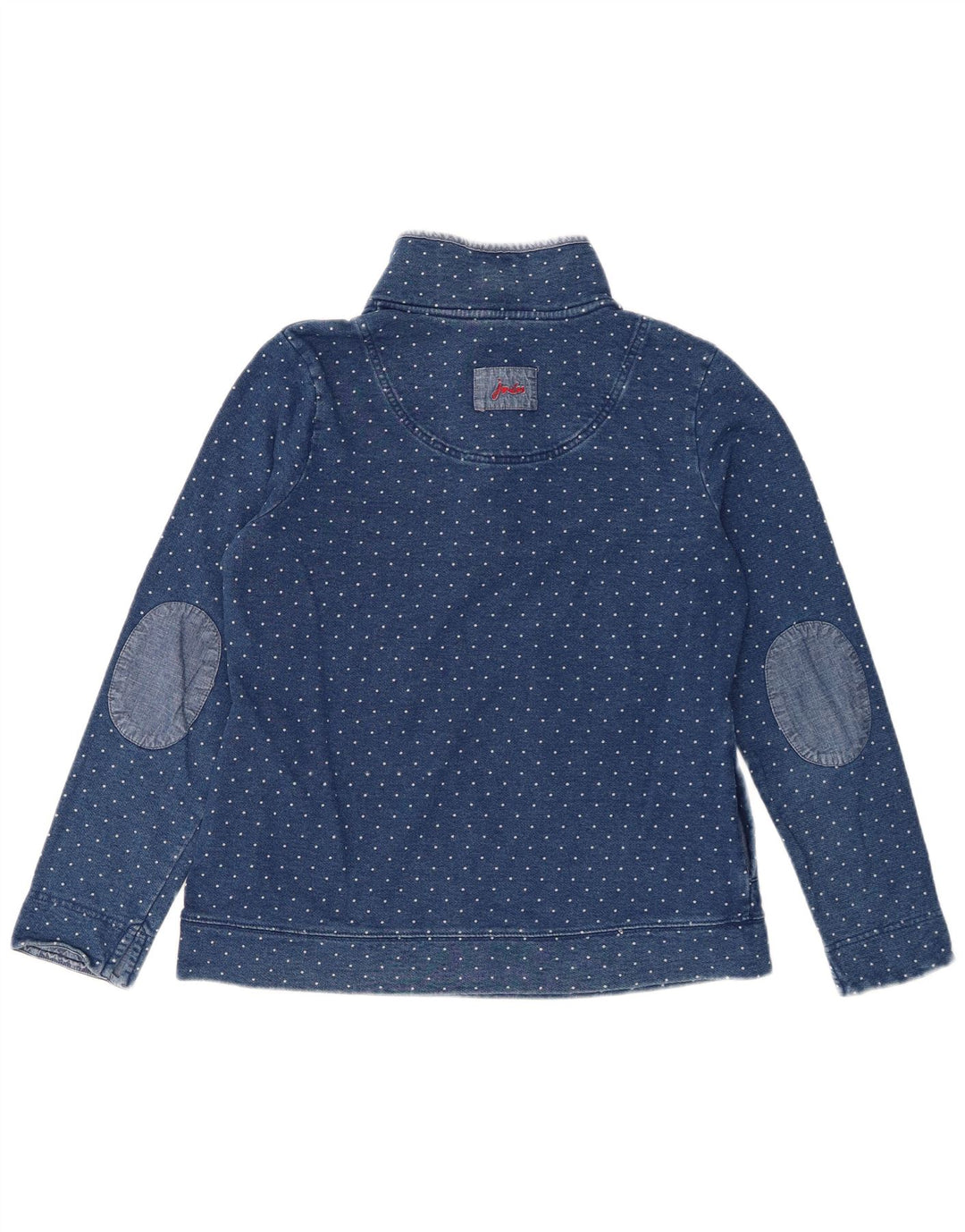 Suéter feminino Joules com gola redonda e botão UK 12 bolinhas azuis médias