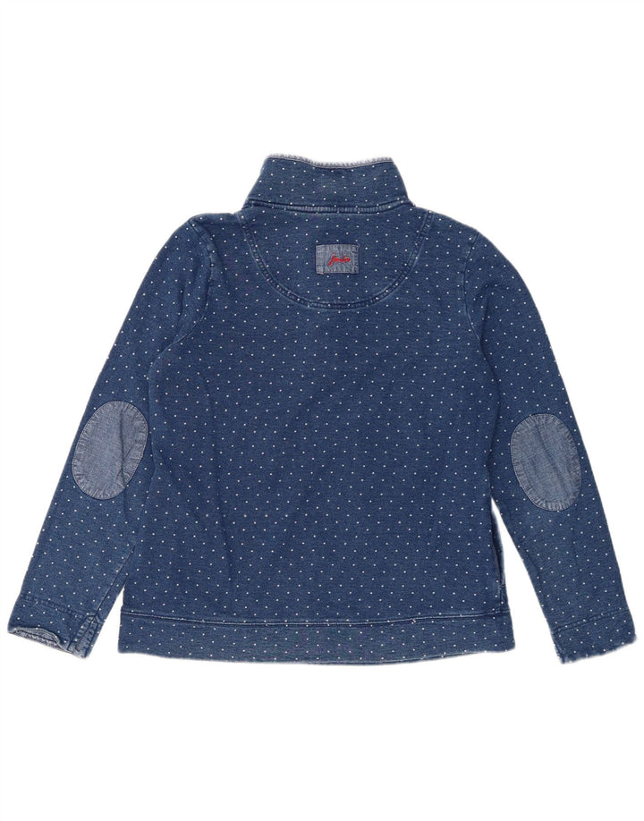 Suéter feminino Joules com gola redonda e botão UK 12 bolinhas azuis médias