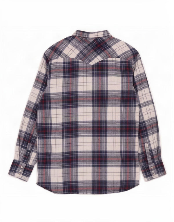 Camisa Wrangler masculina de flanela ocidental 2XL algodão xadrez azul